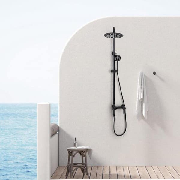 304 Stainless Steel Outdoor Wall Bar Shower Kit w/ Rotating Shower Head, Hand Shower and Bathtub Faucet in Matte Black