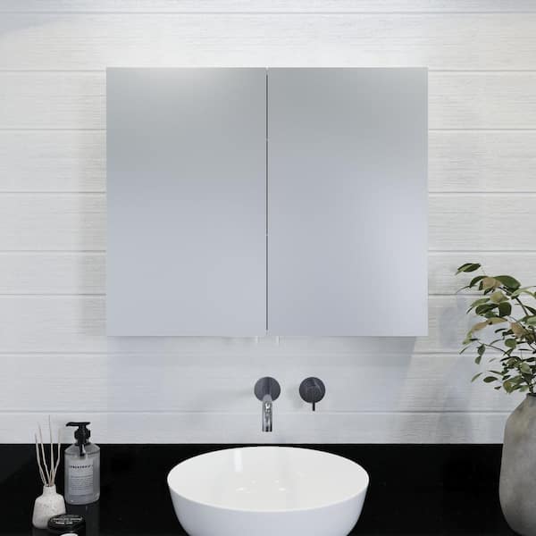 Croydex Finchley 31.5 in. W x 26 in. H 2-Door Silver Stainless Steel Surface Mount Medicine Cabinet with Mirror