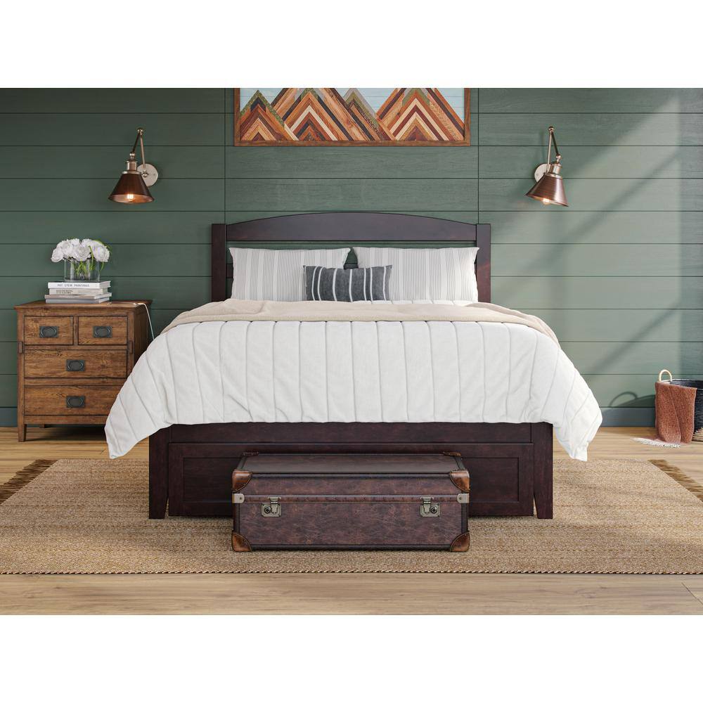 Espresso Solid Wood Queen Platform Bed with Foot Drawer
