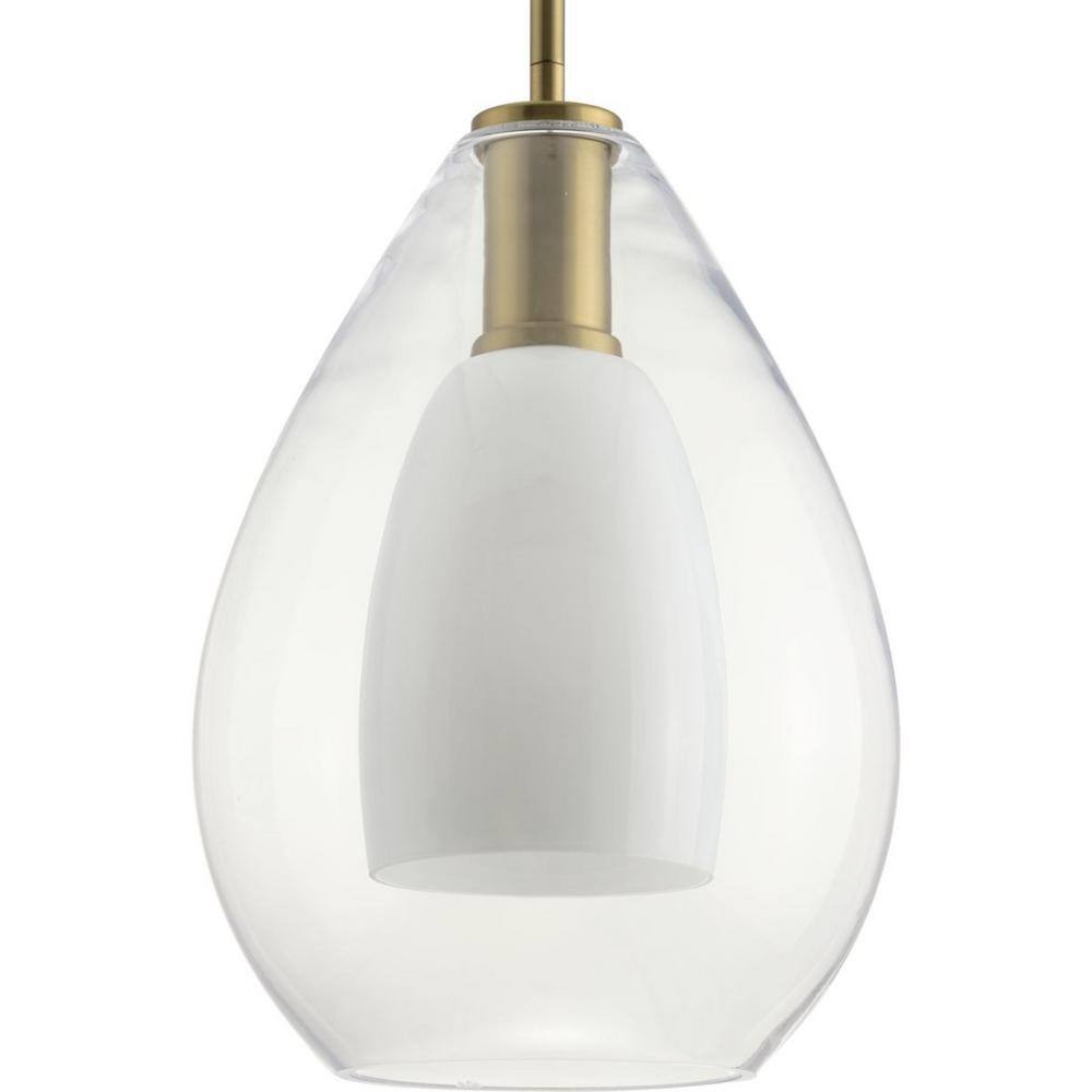 Carillon Brushed Gold Pendant with Clear and Opal Glass Shade