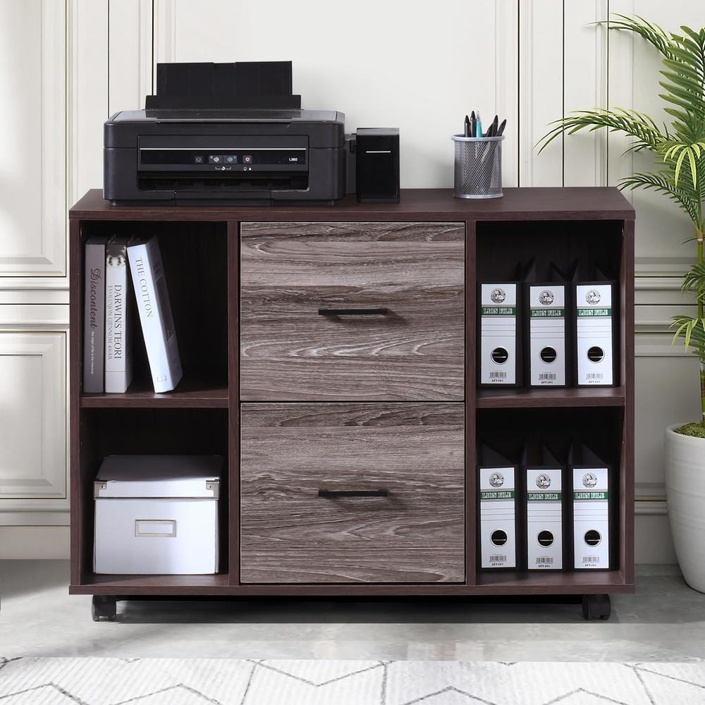 2-Drawer Walnut Wood 35.43 in. W Lateral File Cabinet