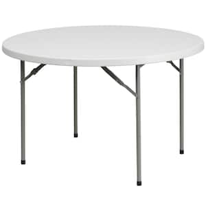 White Kathryn 4 ft. Round Plastic Folding Event Table for Trade Shows, Portable Event Banquet Table