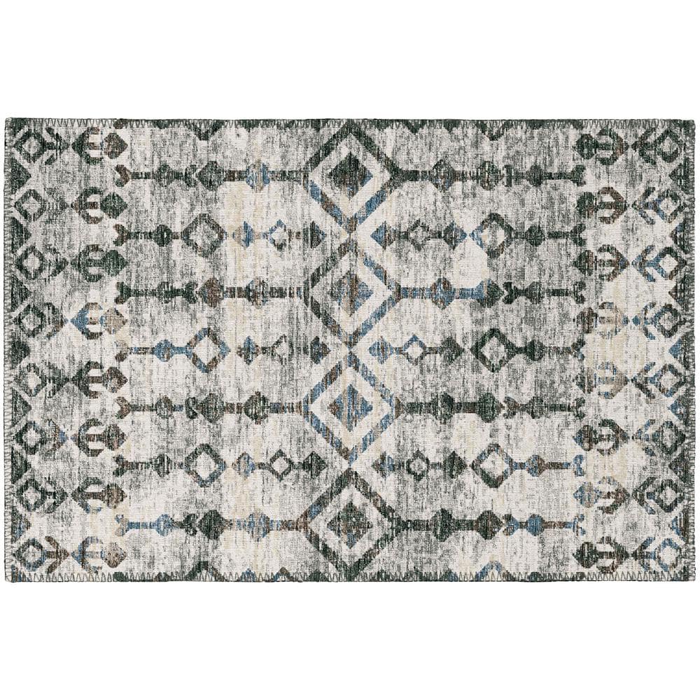 Bravado Grey 1 ft. 8 in. x 2 ft. 6 in. Geometric Indoor/Outdoor Washable Ar