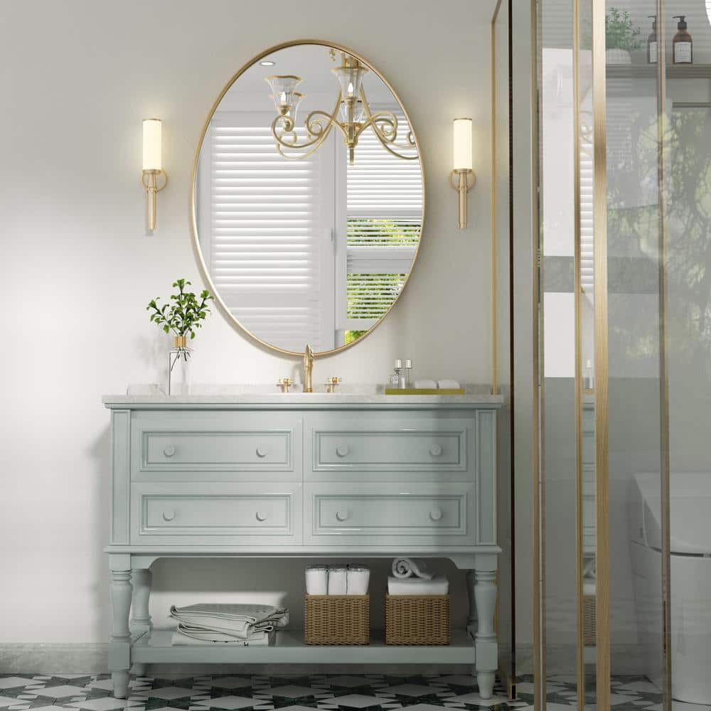 Elegant Gold Oval Metal Frame Wall Mirror 22x30
