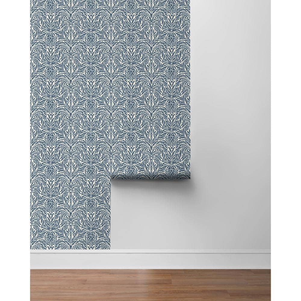 Indigo Damask Self-Adhesive Vinyl Peel and Stick Wallpaper Roll