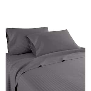 Hotel London 600 Thread Count 100% Cotton Deep Pocket Striped Sheet Set (Queen, Gray)