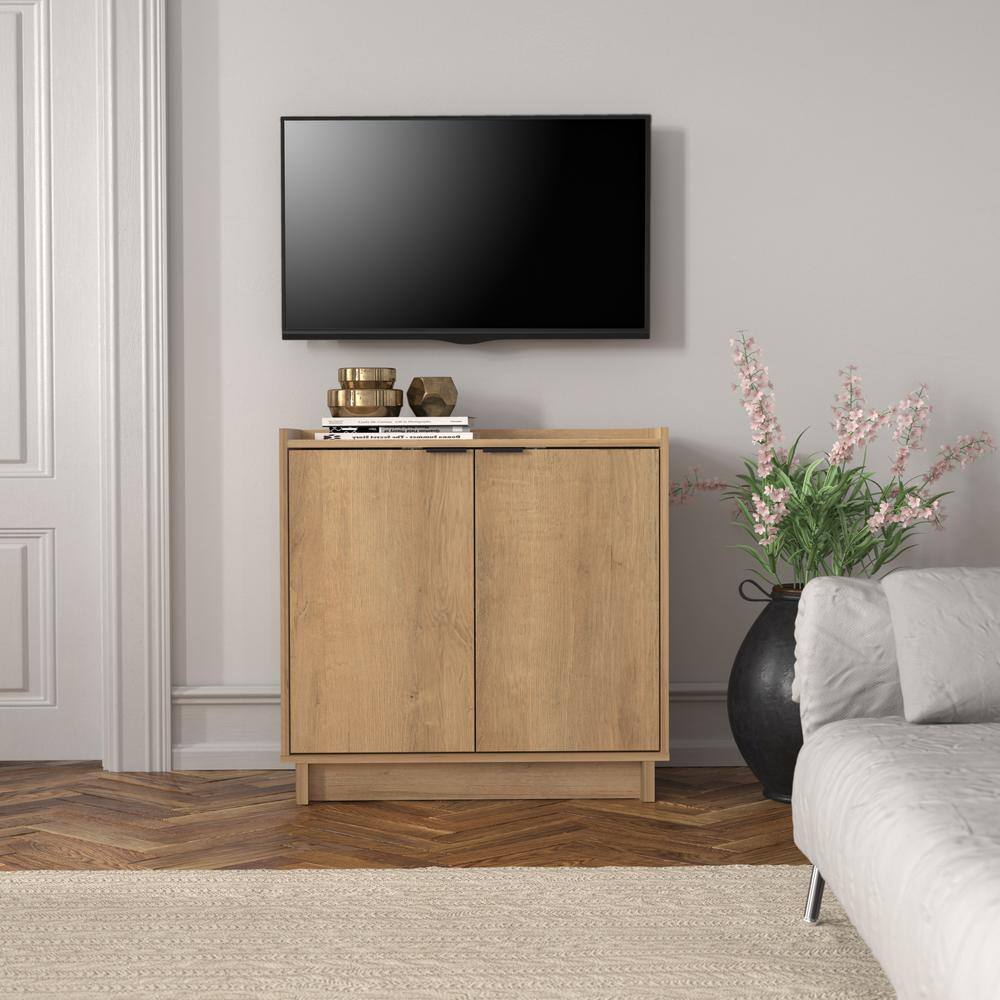 Oak Light Wood Living Room Cabinet with Adjustable Shelving
