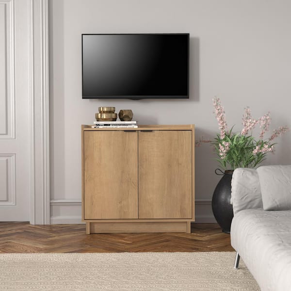 Prepac Simply Modern Oak 30 in. H x 30.75 in. W x 16 in. D 2 Door Accent Storage Cabinet with Adjustable Shelf