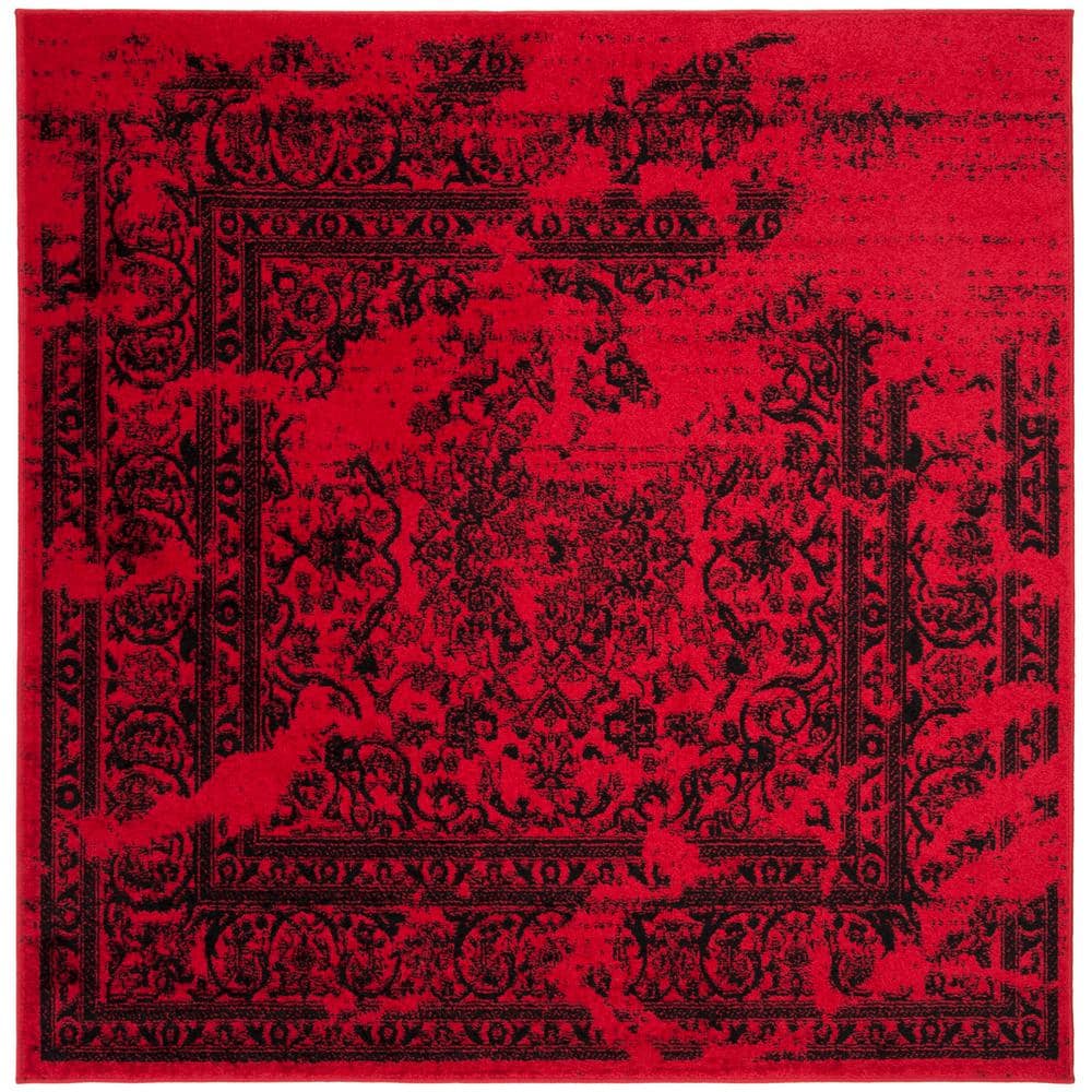 Area Rug Square Red/Natural 8 ft. x 8 ft. Floral Indoor Outdoor