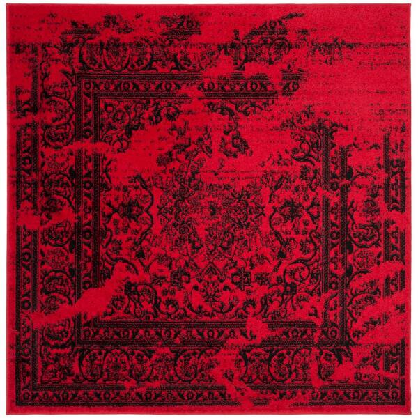Adirondack Red/Black 8 ft. x 8 ft. Square Floral Border Area Rug