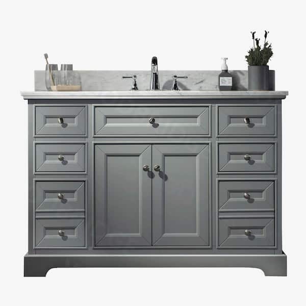 WOODBRIDGE London 49 in.W x 22 in.D x 38 in.H Bath Vanity in Gray with Marble Vanity Top in White with White Sink