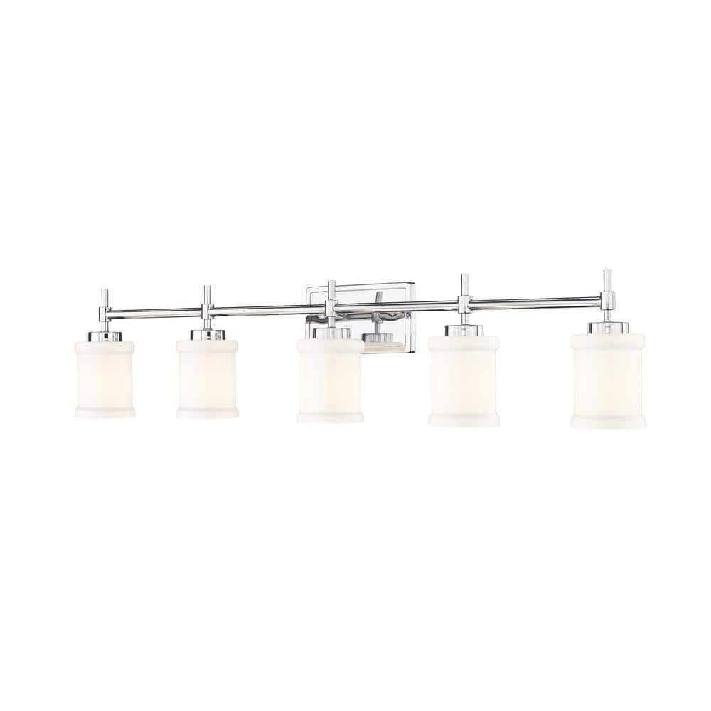 Cadoc 40.5 in. 5-Light Chrome Vanity-Light with Gloss Opal Glass Shade