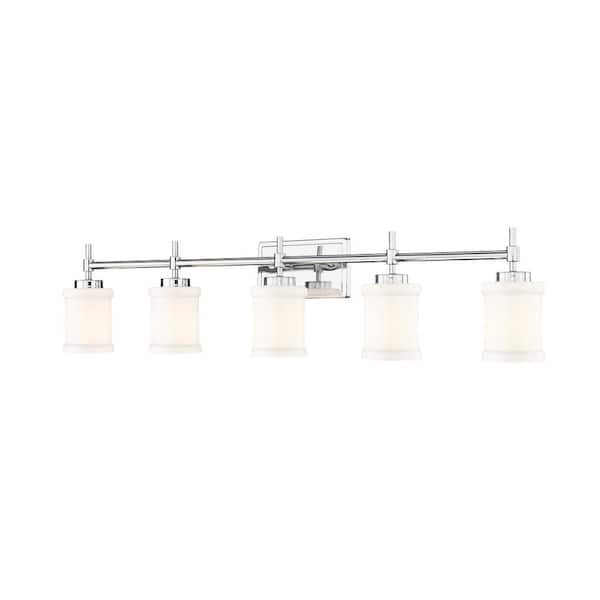 Unbranded Cadoc 40.5 in. 5-Light Chrome Vanity-Light with Gloss Opal Glass Shade