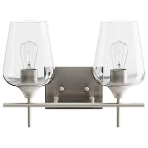 2-Light Brushed Nickel Wall Sconce Vanity Lights with Glass Shade