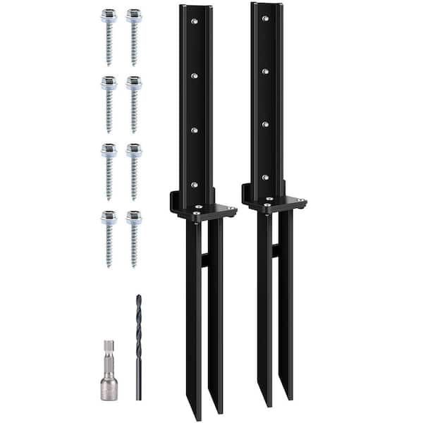 ATENGNES 32 in. Heavy Duty Black Steel Fence Post Anchor Repair Stake Kit Ground Spike for Fence Post Support (2-Pack)