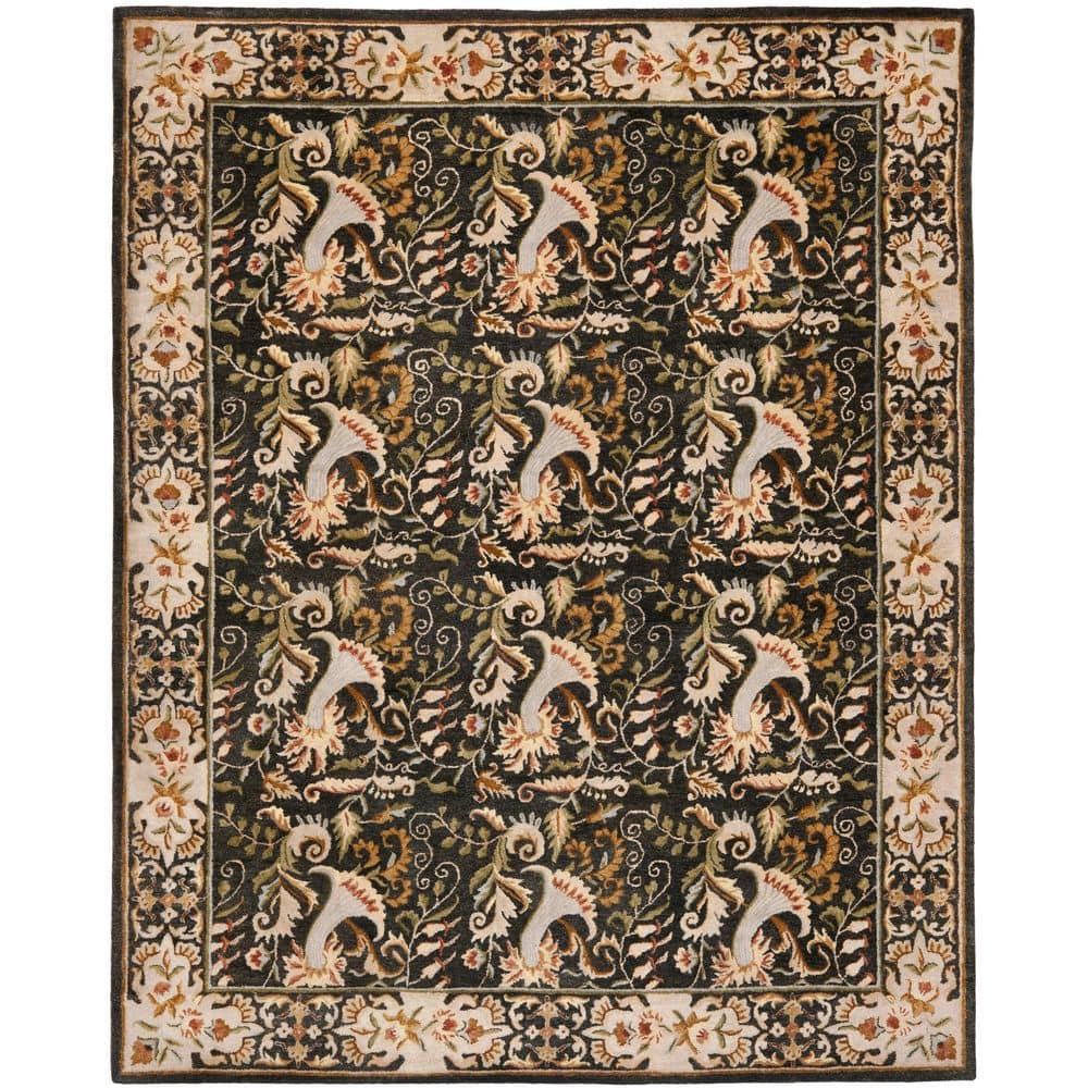 SAFAVIEH Bergama 9 ft. x 12 ft. Charcoal Floral Border Ornate Area Rug ...