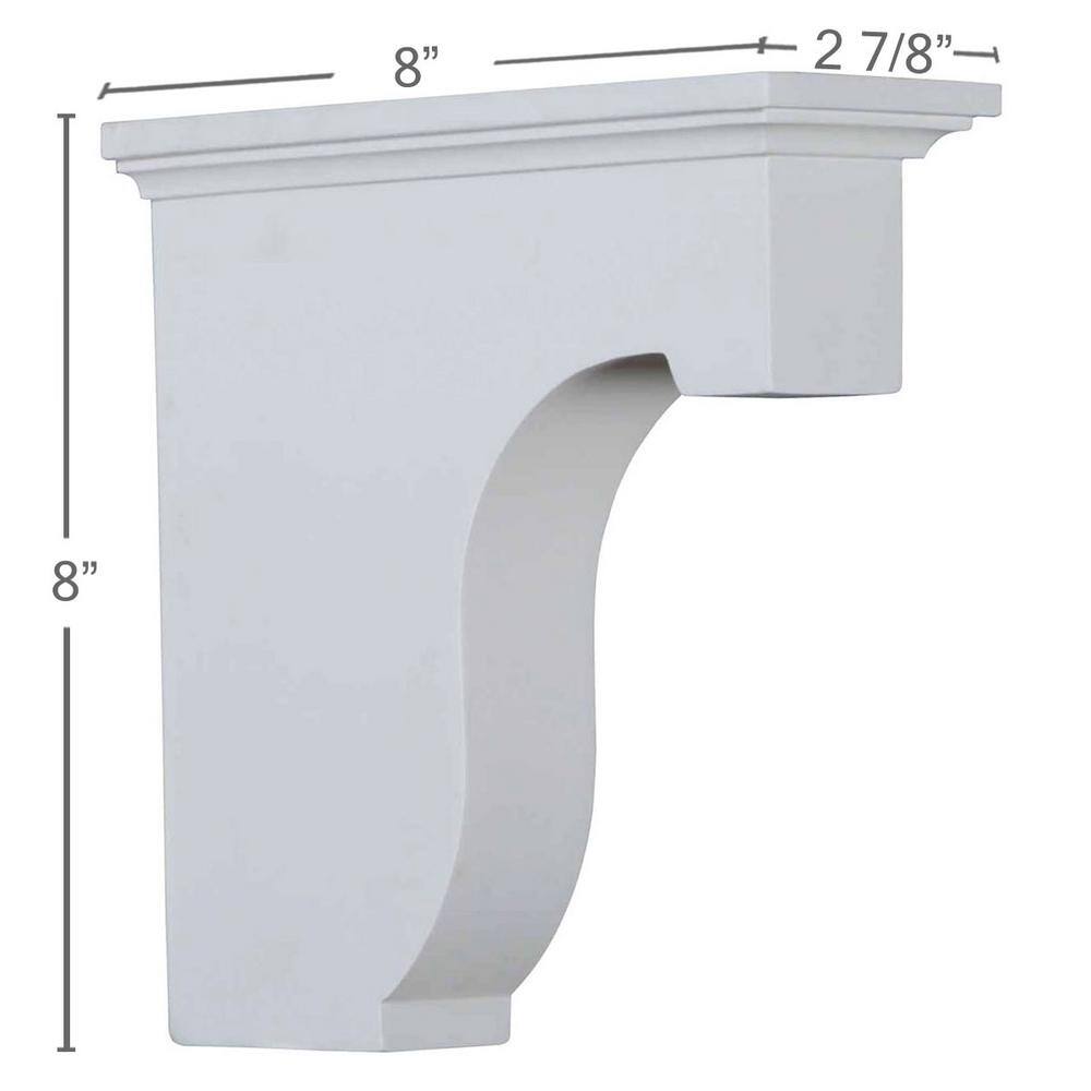 White Polyurethane Decorative Corbel Bracket 2 7/8"W x 8"D x 8"H