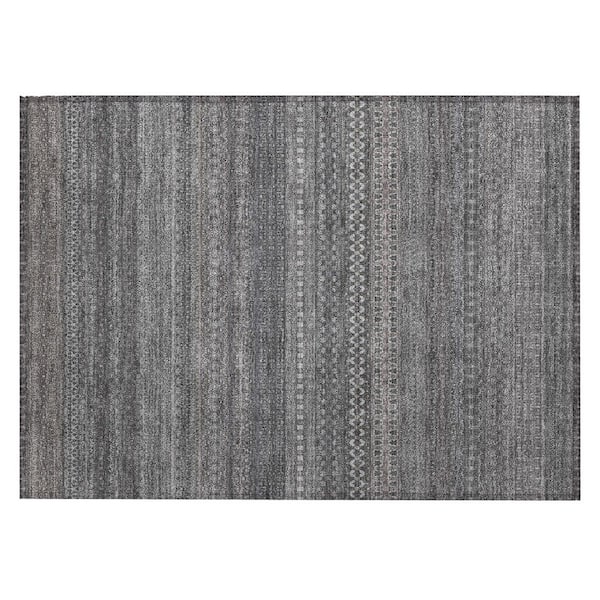 Gray 2 ft. x 3 ft. Woven Striped Polyester Rectangle Indoor/Outdoor Area Rug