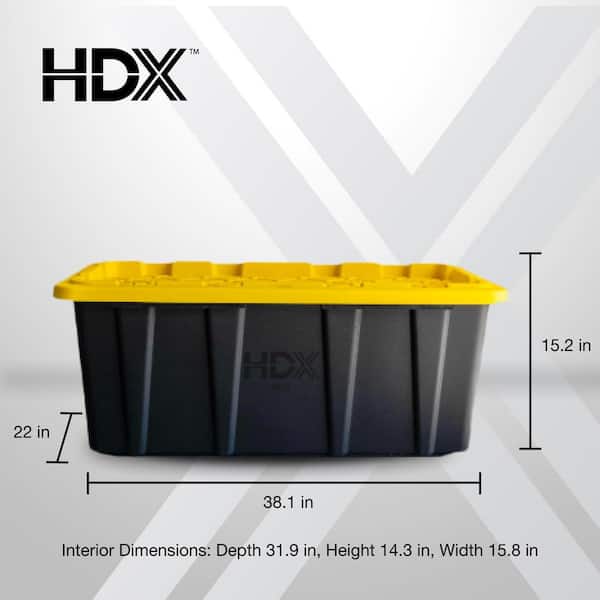 HDX 40 Gal. Tough Storage Tote in Black with Yellow Lid 999-40G