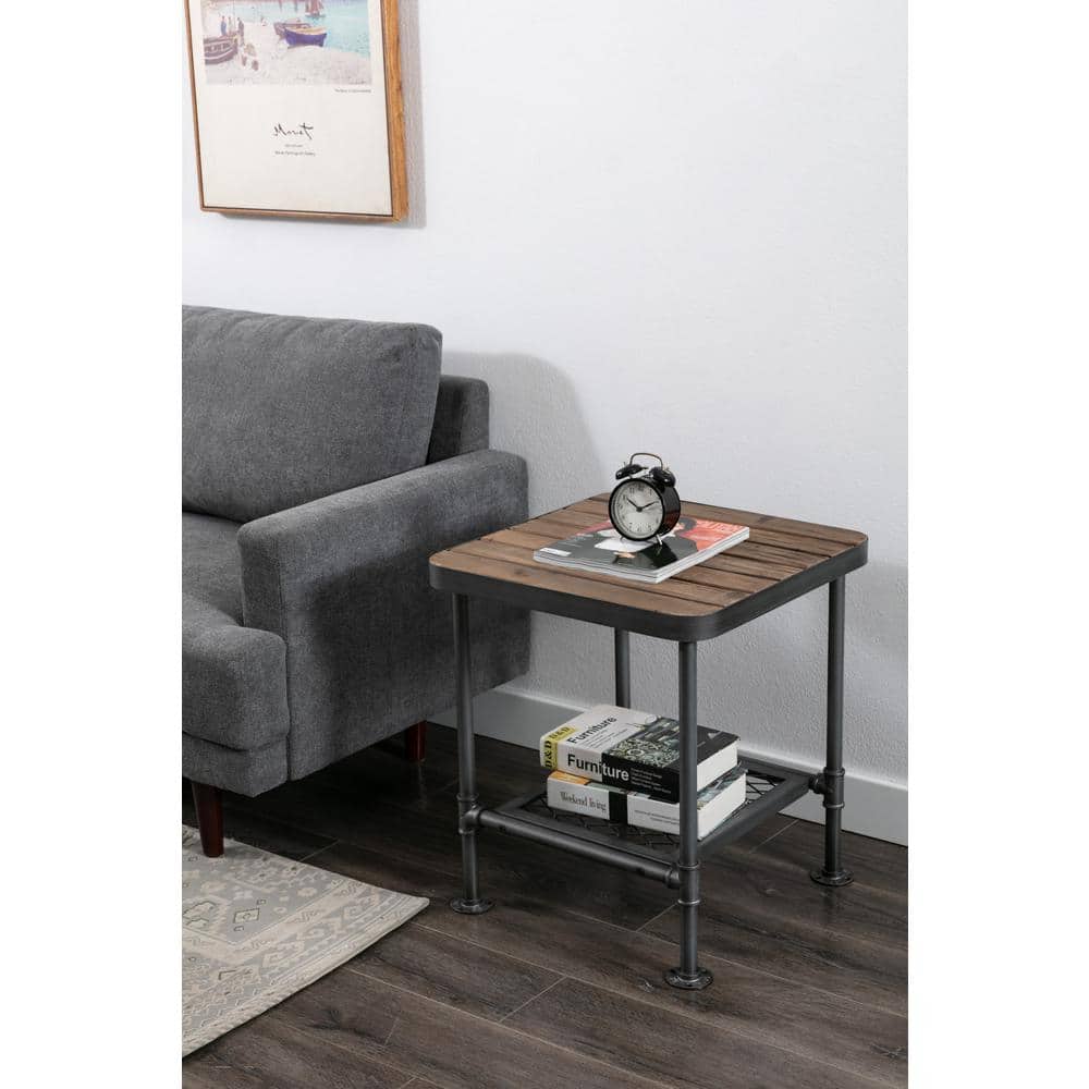 Newport Industrial Gray & Natural Fir Wood Square End Table