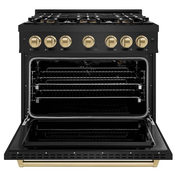 Autograph 36 in. Classic Gas Range with 6 DuoPro Burners and Gas Oven in Black Stainless Steel and Bronze Accents