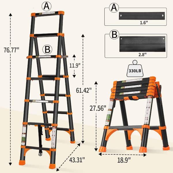Angel Sar 65 in.+ 77 in. 330 lb. A-Frame Aluminum Telescopic