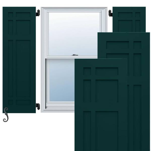 Ekena Millwork EnduraCore San Juan Capistrano Mission Style 12 in. W x 76 in. H Raised Panel Composite Shutters Pair in Thermal Green