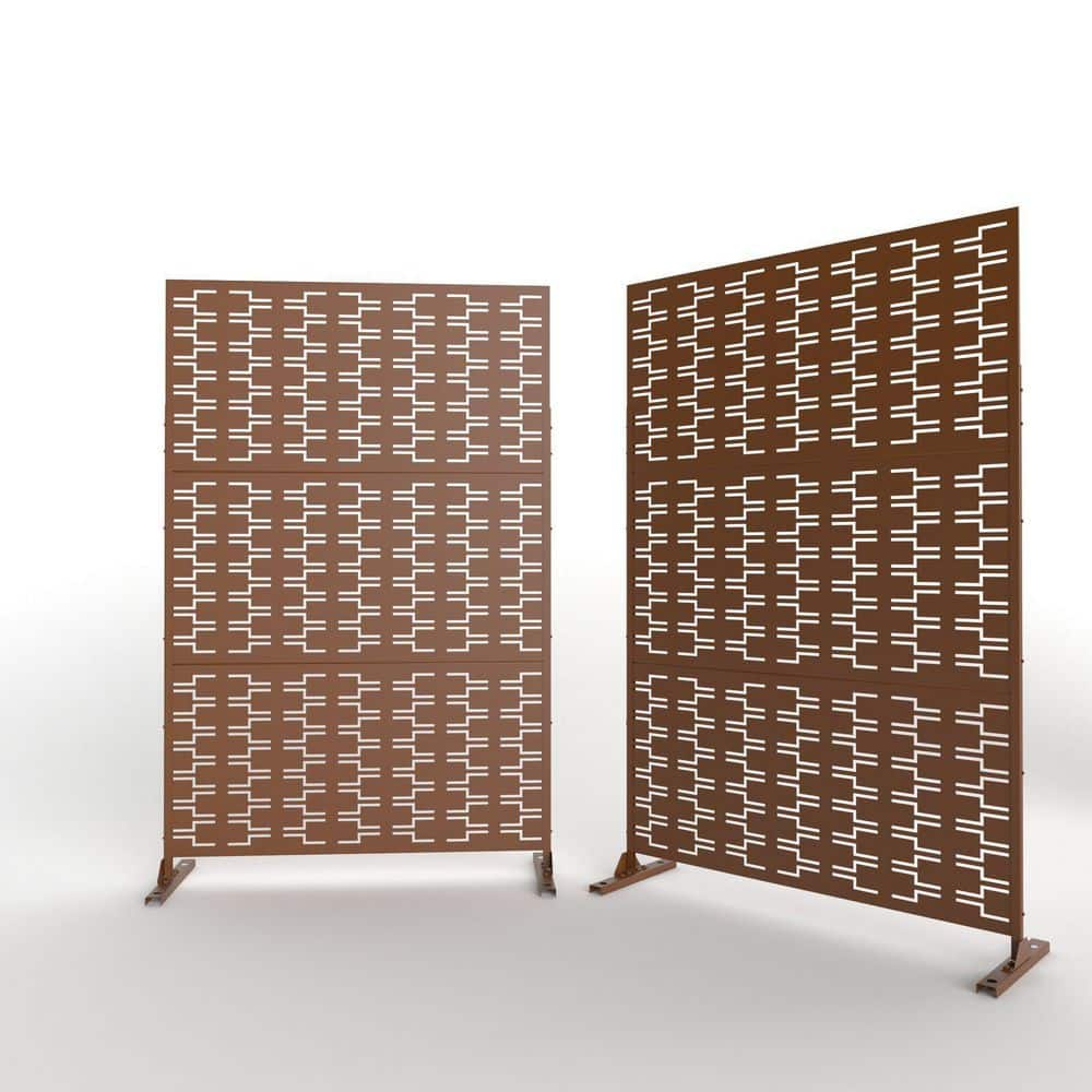 6.5 ft. H x 4 ft. W Brown Laser Cut Metal Privacy Screen 3 Panels (24 ...