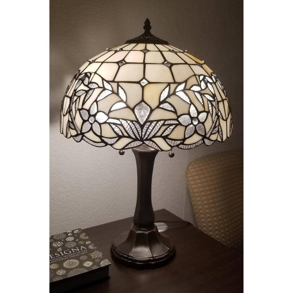 23" White and Multicolor Stained Glass Traditional Table Lamp