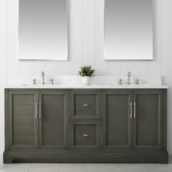 Vanity Art Chambery 72 in. W x 22 in. D x 34.5 in. H Bathroom Vanity in Silver Grey with Engineered Marble Top