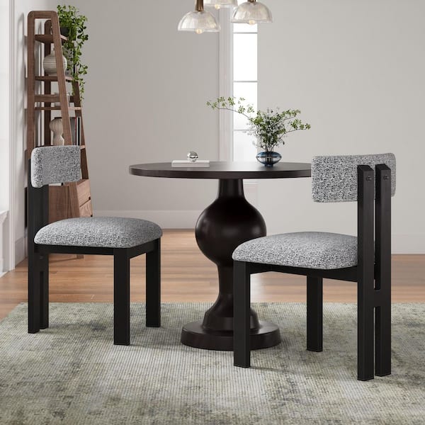 Black Fabric Upholstered Dining Chair with Curved Back and Metal Legs (Set of 2)