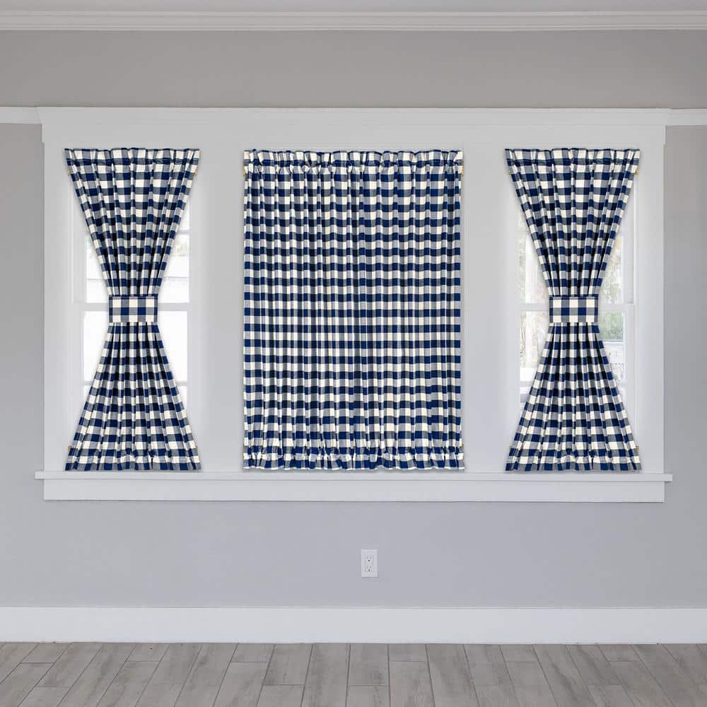 Navy Buffalo Check Cotton Polyester Door Curtain Panel 54x40