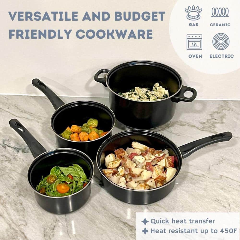 Sleek 7-Piece Black Carbon Steel Non-Stick Cookware Set