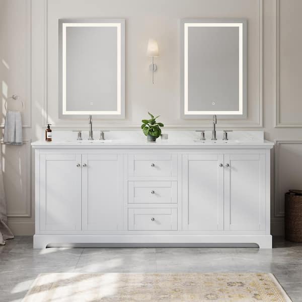 Avery 80 in. W x 22 in. D x 35 in. H Double Bath Vanity in White with Giotto Quartz Top