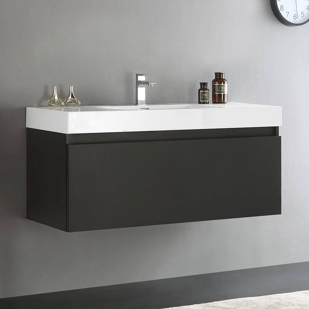 Mezzo 48" Black Wall-Mounted Vanity with White Acrylic Sink