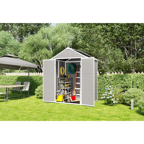 Grey 6 ft. W x 5 ft. D Resin Outdoor Storage Shed with Lockable