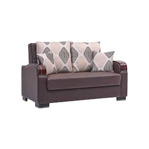 Goliath Collection Convertible 63 in. Brown Faux Leather 2-Seat Loveseat with Storage