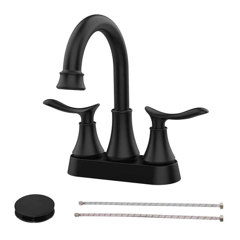 4 in. Centerset Double Handle Bathroom Faucet with Pop-up Drain Included in Matte Black price history on PriceWatchPro