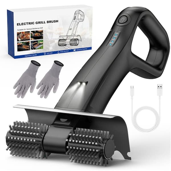 5-Piece Electric Grill Brush with 2 Brush Heads, 800RPM 25kgf High Torque BBQ Cleaner, 180 mins Long Runtime