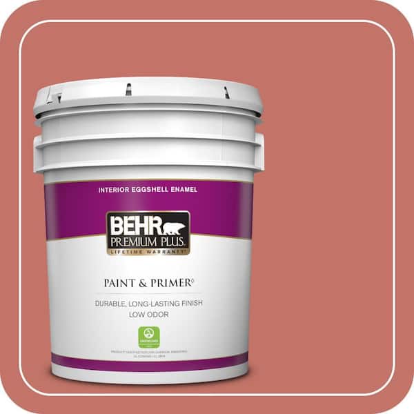 BEHR PREMIUM PLUS 5 gal. #PPU1-05A Red Coral Eggshell Enamel Low Odor Interior Paint & Primer