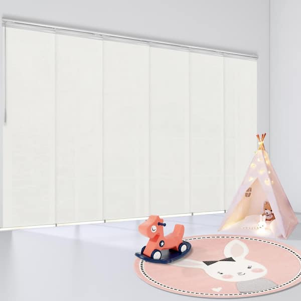 EMOH Dove 70 in.- 130 in. W x 116 in. L Adjustable 6-Panel White Single Rail Panel Track with 23.5 in. Slates