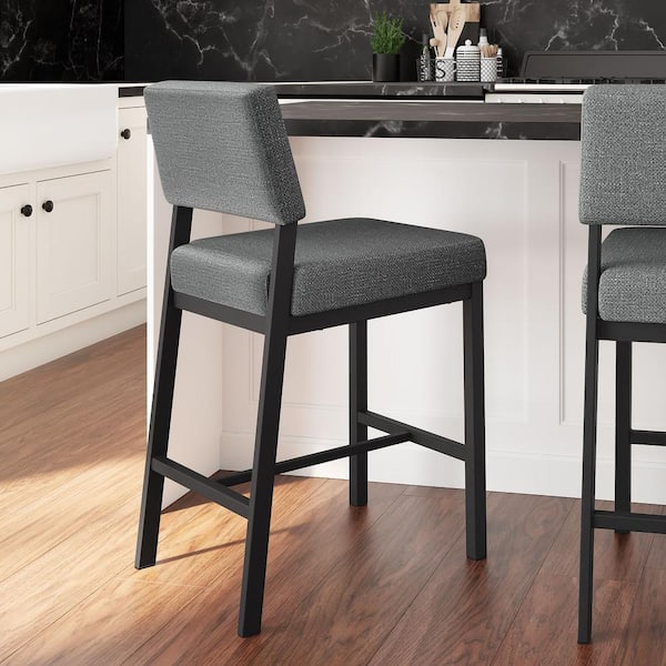 Amisco Avery 26 in. Grey Woven Fabric/Black Metal Counter Stool