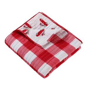 Road Trip Red, White Plaid Holiday Quilted Cotton Throw Blanket