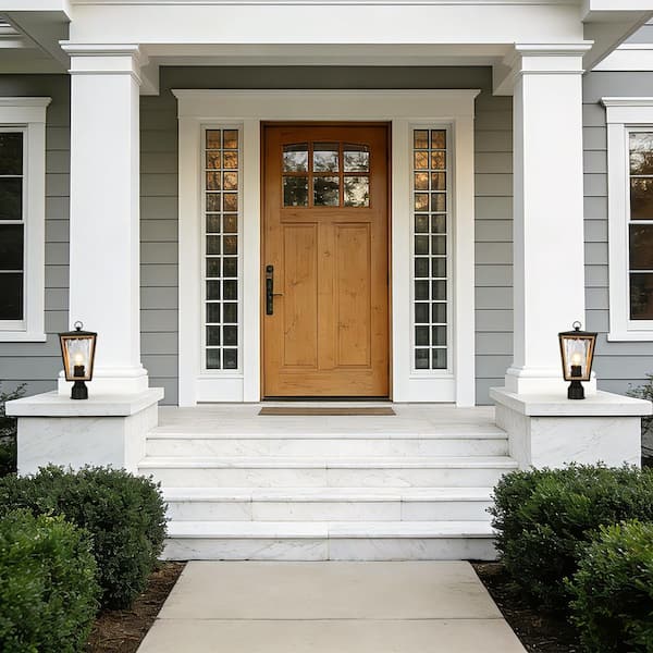 Modern 15.7 in. 1-Light Black Gold Metal Outdoor Weather Resistant Post Light Rippled Glass Porch Walkway Post Lantern