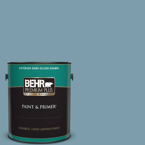 BEHR PREMIUM PLUS 1 gal. #S470-4 Dolphin Blue Semi-Gloss Enamel Exterior Paint & Primer