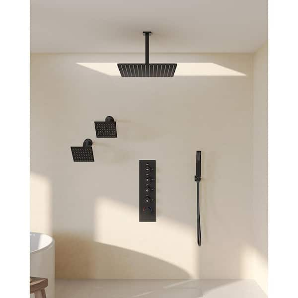 SerenityFlow Shower 15-Spray 16 and 6 and 6 in. Dual Ceiling Mount Fixed and Handheld Shower Head 2.5 GPM in Matte Black