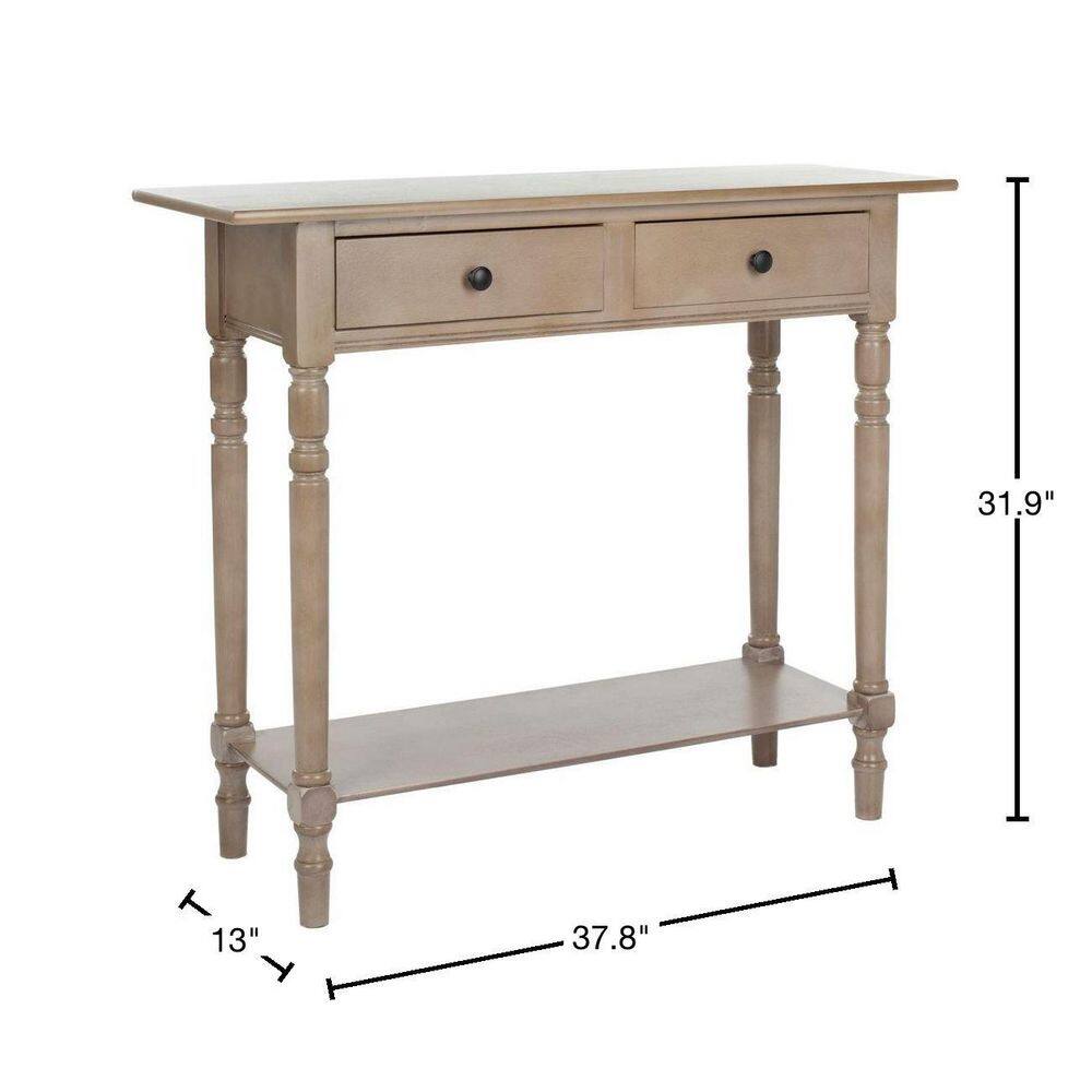 Transitional Gray Pine Console Table with Dual Storage Drawers