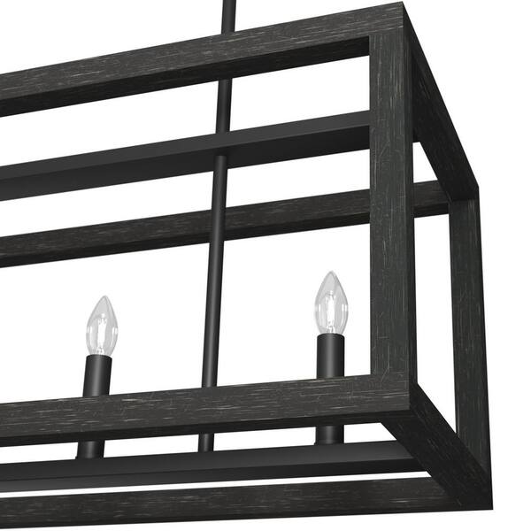 Hunter - Squire Manor 6 Light Matte Black Linear Chandelier Kitchen Light