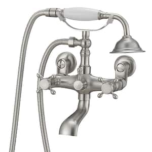 3-Handle Claw Foot Tub Faucet with Telephone Shaped Hand Shower Old Style Spigot and Hand Shower in Brushed Nickel