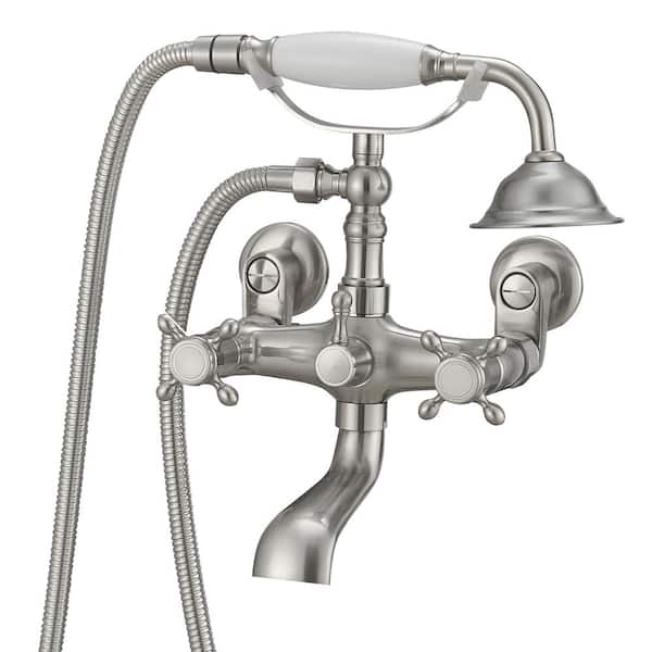 BWE 3-Handle Claw Foot Tub Faucet with Telephone Shaped Hand Shower Old Style Spigot and Hand Shower in Brushed Nickel